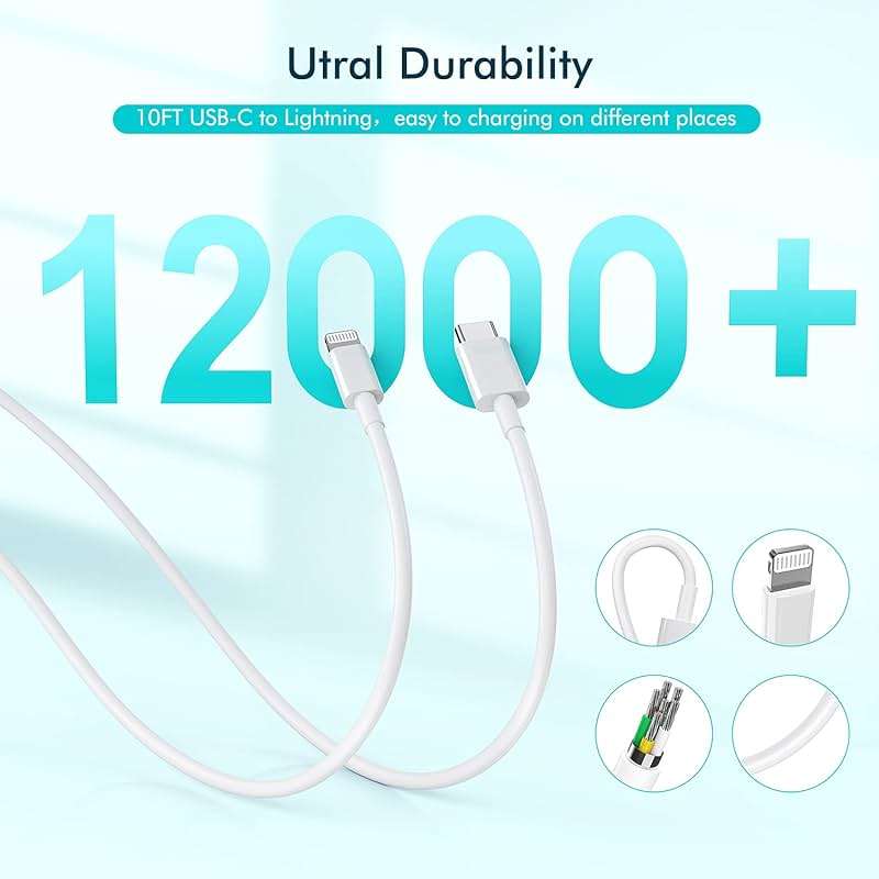 iPhone Fast Charger,10FT Extra Long Fast Charging USB C to Lightning Cable Cord with USB C iPhone Charger Block 20W PD Travel Plug for iPhone 14/Pro/Pro Max/Plus/13/12/11/Mini/Pro/XS/XR/SE 2022/8/iPad - Image 3