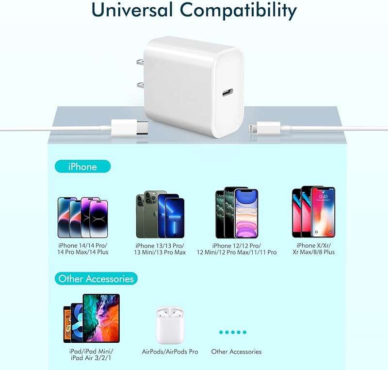 iPhone Fast Charger,10FT Extra Long Fast Charging USB C to Lightning Cable Cord with USB C iPhone Charger Block 20W PD Travel Plug for iPhone 14/Pro/Pro Max/Plus/13/12/11/Mini/Pro/XS/XR/SE 2022/8/iPad - Image 6