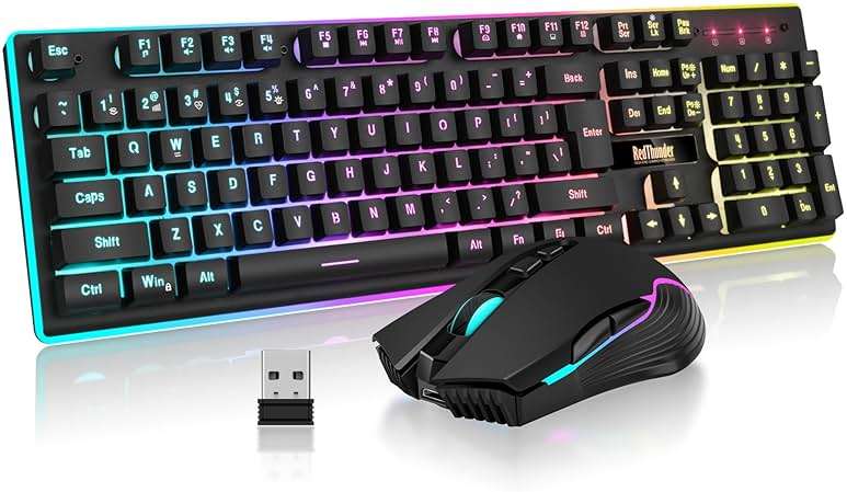 RedThunder K10 Wireless Gaming Keyboard and Mouse Combo, LED Backlit Rechargeable 3800mAh Battery, Mechanical Feel Anti-ghosting Keyboard + 7D 3200DPI Mice for PC Gamer (Black) - Image 1