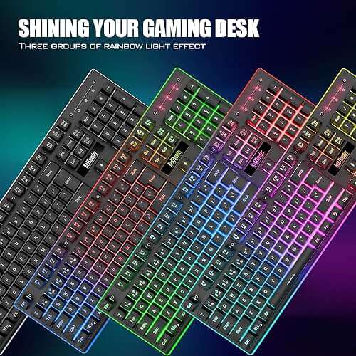 RedThunder K10 Wireless Gaming Keyboard and Mouse Combo, LED Backlit Rechargeable 3800mAh Battery, Mechanical Feel Anti-ghosting Keyboard + 7D 3200DPI Mice for PC Gamer (Black) - Image 4