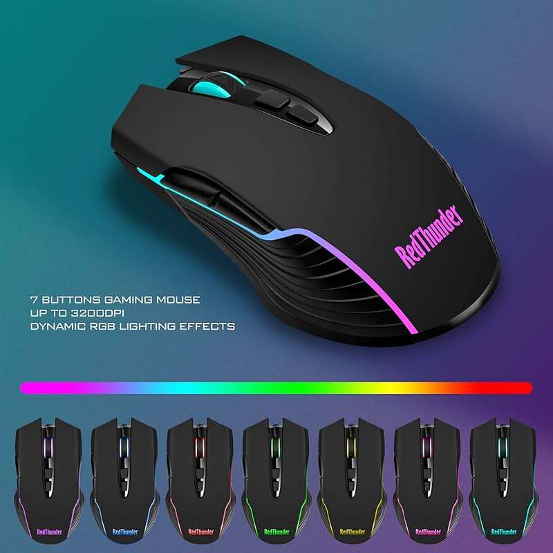 RedThunder K10 Wireless Gaming Keyboard and Mouse Combo, LED Backlit Rechargeable 3800mAh Battery, Mechanical Feel Anti-ghosting Keyboard + 7D 3200DPI Mice for PC Gamer (Black) - Image 6