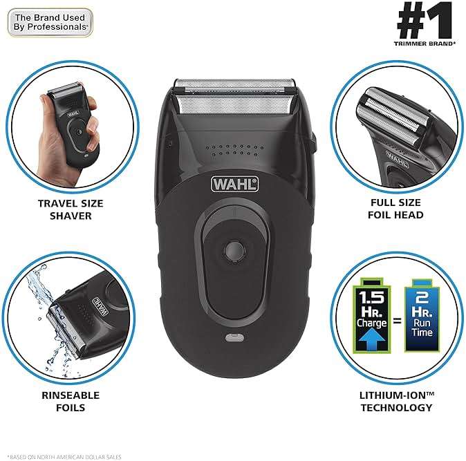 Wahl Compact Rechargeable Lithium Ion Shaver Kit with Hygienic Rinseable Foils & Cutter Bar with Dual Flexible Foils that Move with the Contours of Your Face - 7065 - Image 3