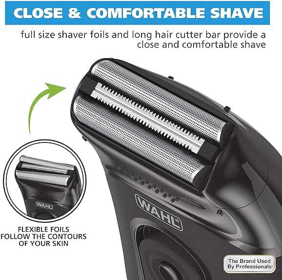 Wahl Compact Rechargeable Lithium Ion Shaver Kit with Hygienic Rinseable Foils & Cutter Bar with Dual Flexible Foils that Move with the Contours of Your Face - 7065 - Image 5