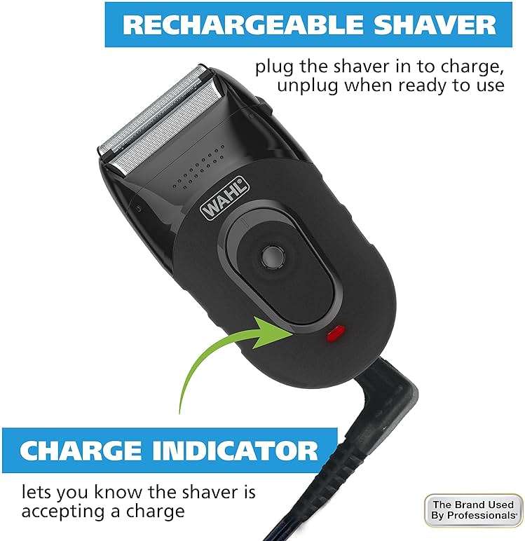 Wahl Compact Rechargeable Lithium Ion Shaver Kit with Hygienic Rinseable Foils & Cutter Bar with Dual Flexible Foils that Move with the Contours of Your Face - 7065 - Image 8