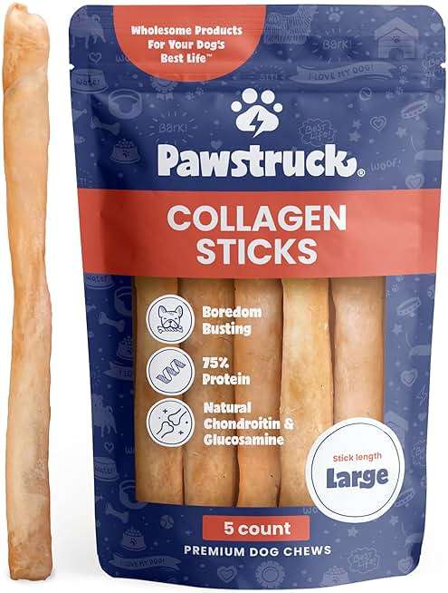 Pawstruck Natural Large 12" Beef Collagen Sticks for Dogs – Long-Lasting Rawhide Alternative, High Protein Treats with Chondroitin & Glucosamine – 5 Pack - Image 1