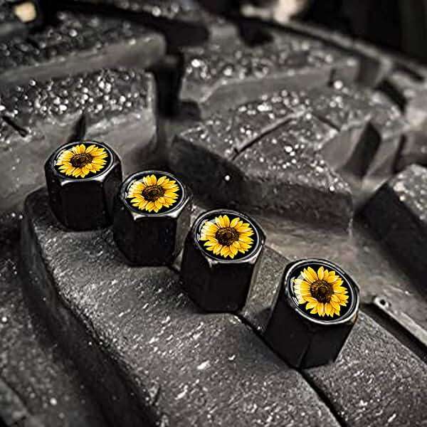 XIAGEANA Metal Car Wheel Tire Valve Stem Caps 4 Pack Cool Sunflower Pattern Aluminum Car Tire Air Valve Caps For Cars, Trucks, Bikes, Motorcycles, Bicycles, Corrosion Resistant - Image 3