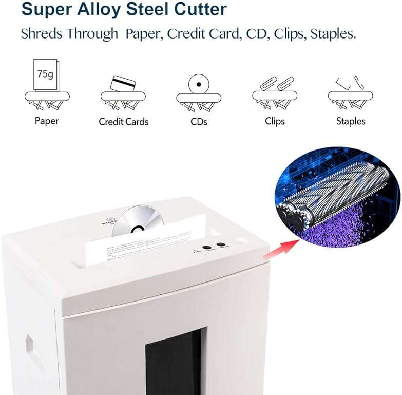 WOLVERINE 10-Sheet Super Micro Cut High Security Level P-5 Heavy Duty Paper/CD/Card Ultra Quiet Shredder for Home Office by 60 Mins Running Time and 6 Gallons Pullout Waste Bin SD9112(White ETL) - Image 4