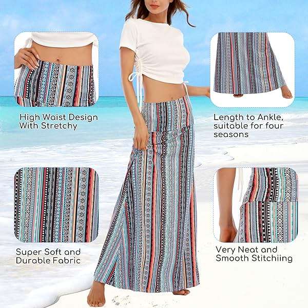 Zando Long Skirts for Women Trendy Dresses High Waisted Maxi Skirt Casual Workout Stretchy Flared Flower Skirt for Girls - Image 4