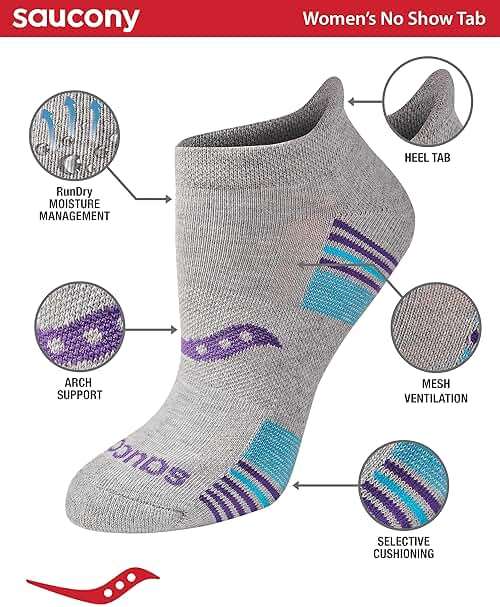 Saucony Women's RunDry Performance Heel Tab Athletic Socks, Available in S-L (8, 16, 24 Pairs) - Image 2