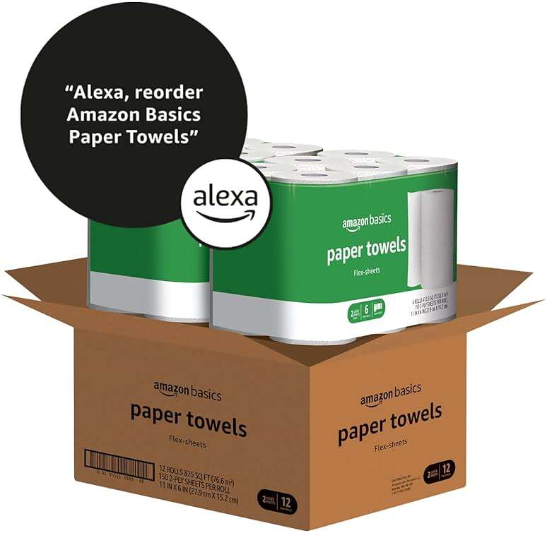Amazon Basics 2-Ply Flex-Sheets Paper Towels, 12 Basics Rolls = 32 Regular Rolls, Everyday Value with 150 Sheets per Roll - Image 6
