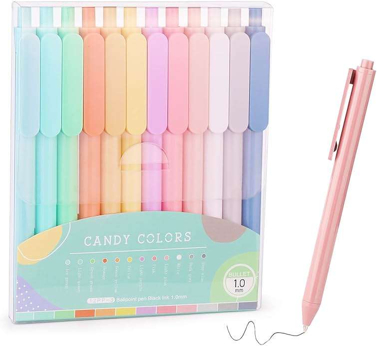 WY WENYUAN 12-Pcs Ballpoint Pens, Comfortable Writing, Pastel Retractable Pretty Journaling, Black Ink Medium Point 1.0 mm Gift, Cute Office Supplies for Women - Image 1