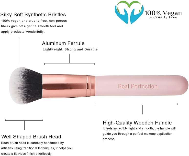 Real Perfection Makeup Brush Set 16 Pcs with 1 Eyebrow Razor Premium Synthetic Foundation Powder Concealers Eyeshadow Blush Makeup Brushes Make up Brushes Kit (Pink) - Image 4
