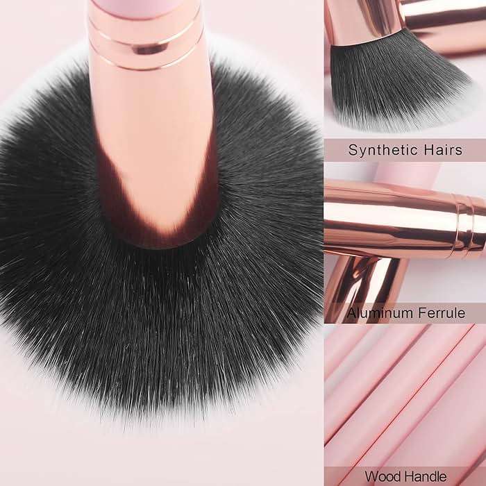Real Perfection Makeup Brush Set 16 Pcs with 1 Eyebrow Razor Premium Synthetic Foundation Powder Concealers Eyeshadow Blush Makeup Brushes Make up Brushes Kit (Pink) - Image 5