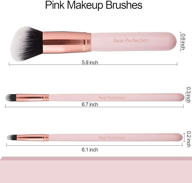 Real Perfection Makeup Brush Set 16 Pcs with 1 Eyebrow Razor Premium Synthetic Foundation Powder Concealers Eyeshadow Blush Makeup Brushes Make up Brushes Kit (Pink) - Image 6