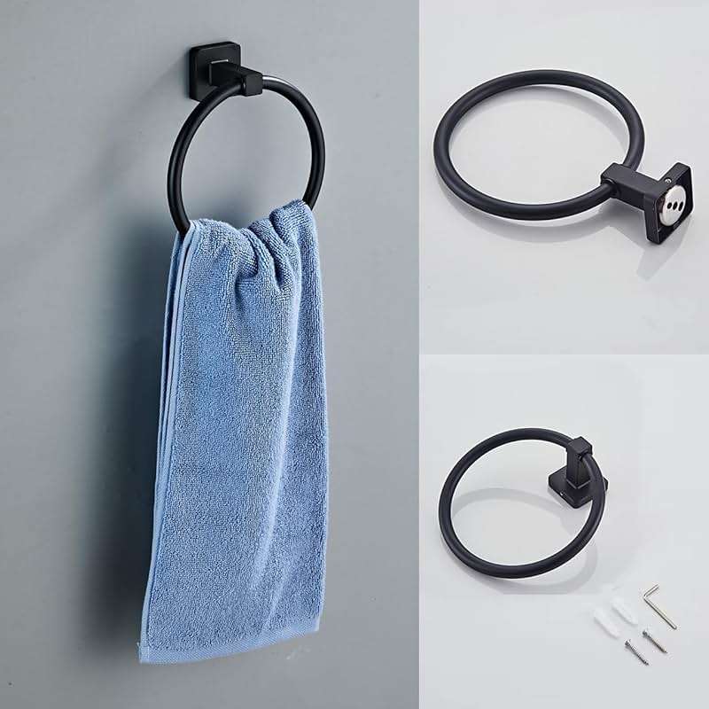 Matte Black Bathroom Hardware Set 4 Pieces,Towel Bar Set Stainless Steel Wall Mounted, Includes 16In Hand Towel Bar, Towel Ring, Robe Towel Hooks,Toilet Paper Holder, Bathroom Towel Rack Set - Image 4