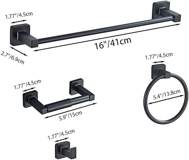 Matte Black Bathroom Hardware Set 4 Pieces,Towel Bar Set Stainless Steel Wall Mounted, Includes 16In Hand Towel Bar, Towel Ring, Robe Towel Hooks,Toilet Paper Holder, Bathroom Towel Rack Set - Image 7