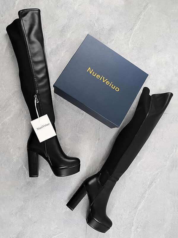 NueiVeiuo Women Thigh High Boots Platform Chunky Heel Side Zipper - Image 6