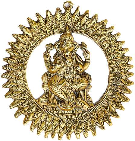 Aditri Creation Ganesha Wall Hanging Metal Ganesh Statue Round Sculpture Idol Indian Traditional wall Hanging Décor Antique Ganpati Statue for Entrance Temple décor Puja Home Decorations (8") - Image 1