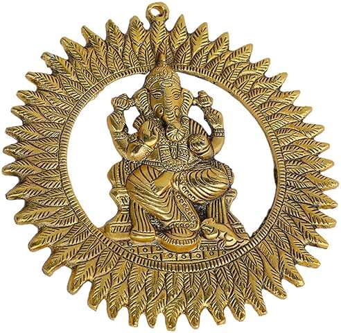 Aditri Creation Ganesha Wall Hanging Metal Ganesh Statue Round Sculpture Idol Indian Traditional wall Hanging Décor Antique Ganpati Statue for Entrance Temple décor Puja Home Decorations (8") - Image 2