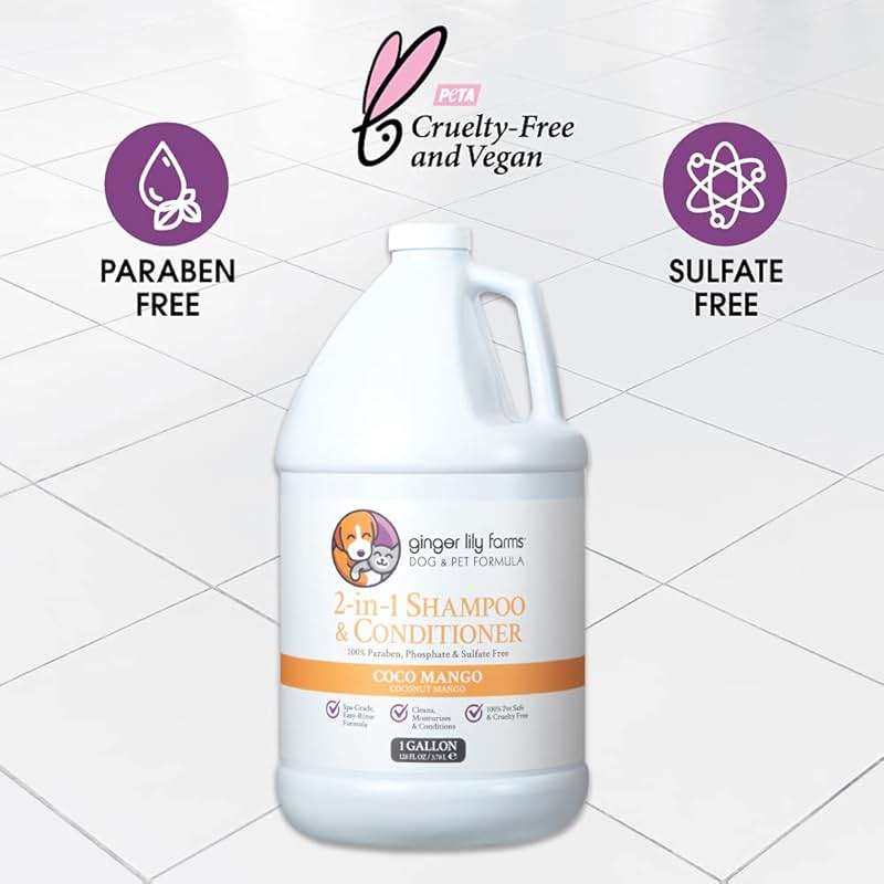 Ginger Lily Farms Dog & Pet Formula 2-in-1 Shampoo & Conditioner, 100% Vegan & Cruelty-Free, Coco Mango, 1 Gallon Refill (128 fl oz) - Image 4