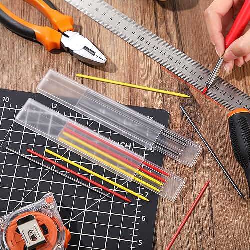 Hiboom 2 Pack Solid Carpenter Pencil with 14 Refill, Long Nosed Deep Hole Mechanical Pencil Marker with Built-in Sharpener for Carpenter Woodworking Architect with Design Patent (Black, Red) - Image 2