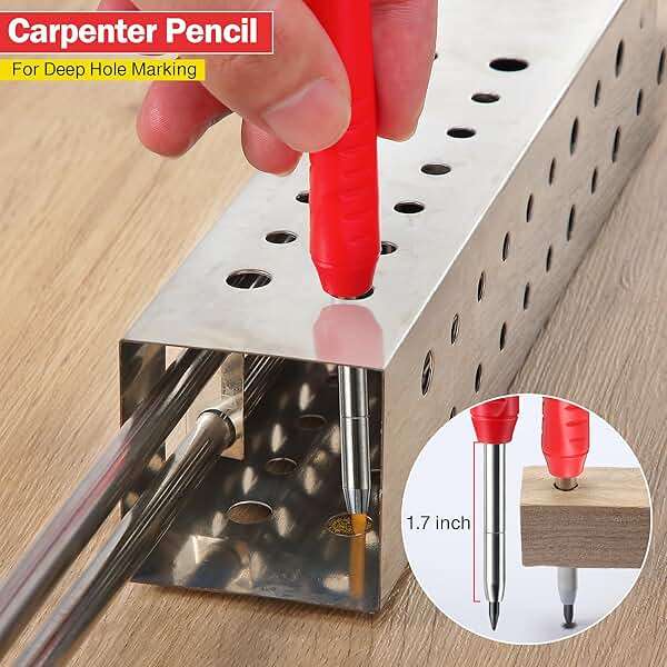 Hiboom 2 Pack Solid Carpenter Pencil with 14 Refill, Long Nosed Deep Hole Mechanical Pencil Marker with Built-in Sharpener for Carpenter Woodworking Architect with Design Patent (Black, Red) - Image 5