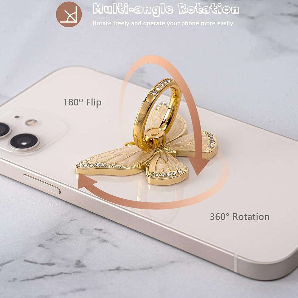 Doflyesky Butterfly Cell Phone Ring Grip Holder, 360 Degrees Rotation Phone Ring Grip Stand, Metal Finger Kickstand Compatible with iPhone, Samsung Galaxy, Android Phone - Image 2