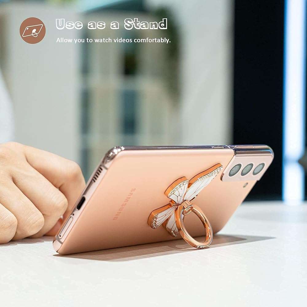 Doflyesky Butterfly Cell Phone Ring Grip Holder, 360 Degrees Rotation Phone Ring Grip Stand, Metal Finger Kickstand Compatible with iPhone, Samsung Galaxy, Android Phone - Image 4