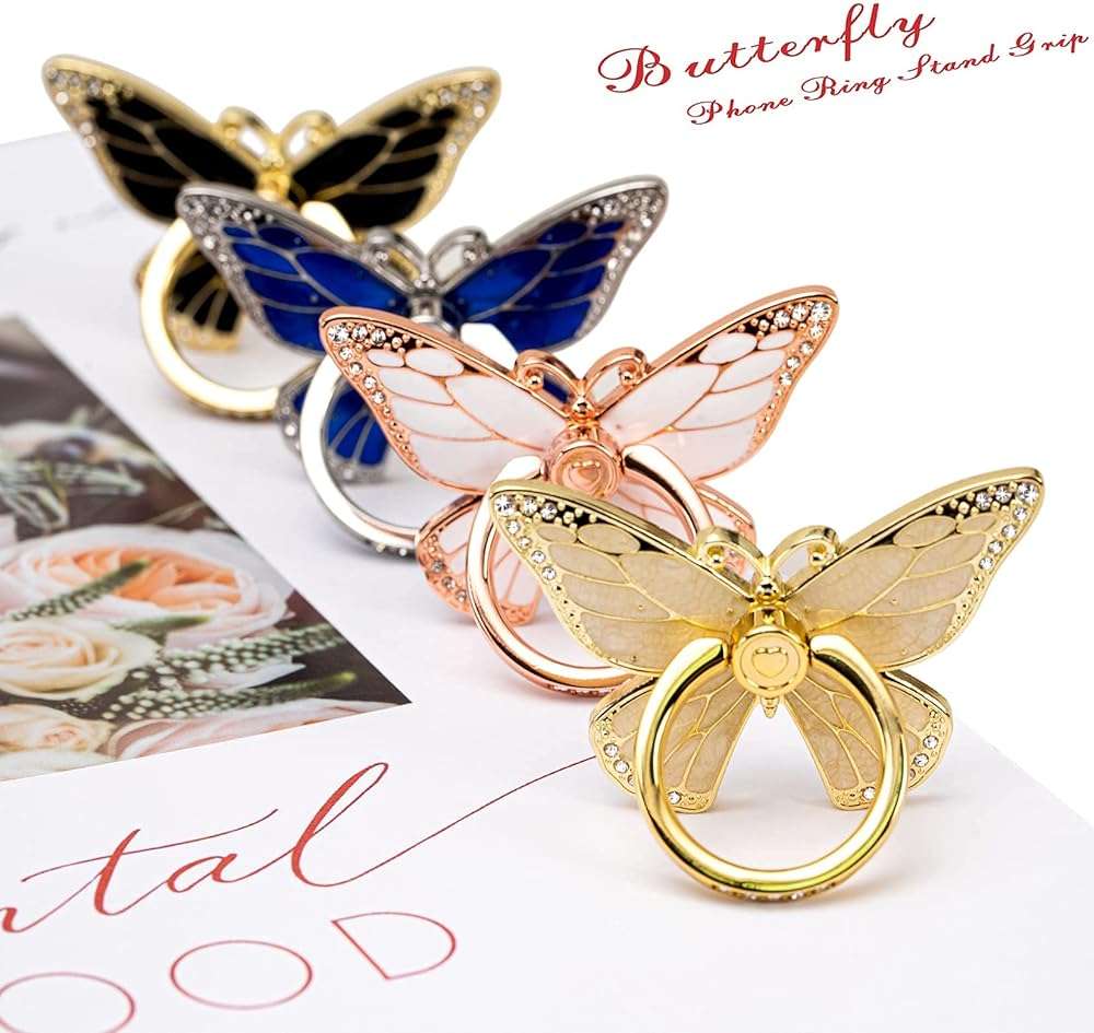Doflyesky Butterfly Cell Phone Ring Grip Holder, 360 Degrees Rotation Phone Ring Grip Stand, Metal Finger Kickstand Compatible with iPhone, Samsung Galaxy, Android Phone - Image 7