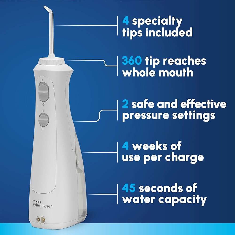 Waterpik Cordless Pearl Rechargeable Portable Water Flosser for Teeth, Gums, Braces Care and Travel, Extra Quiet, 4 Flossing Tips - ADA Accepted, WF-13 White, Amazon Exclusive - Image 2