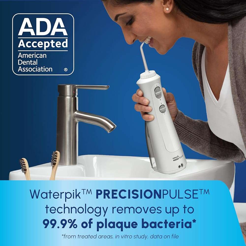 Waterpik Cordless Pearl Rechargeable Portable Water Flosser for Teeth, Gums, Braces Care and Travel, Extra Quiet, 4 Flossing Tips - ADA Accepted, WF-13 White, Amazon Exclusive - Image 3