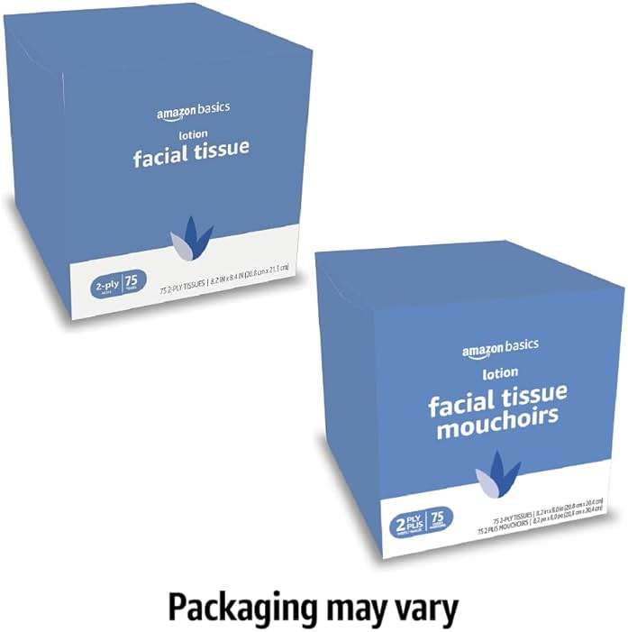 Amazon Basics Facial Tissues with Lotion, 2-Ply, 300 Count (4 Boxes, 75 Tissues per Box), Packaging May Vary - Image 3