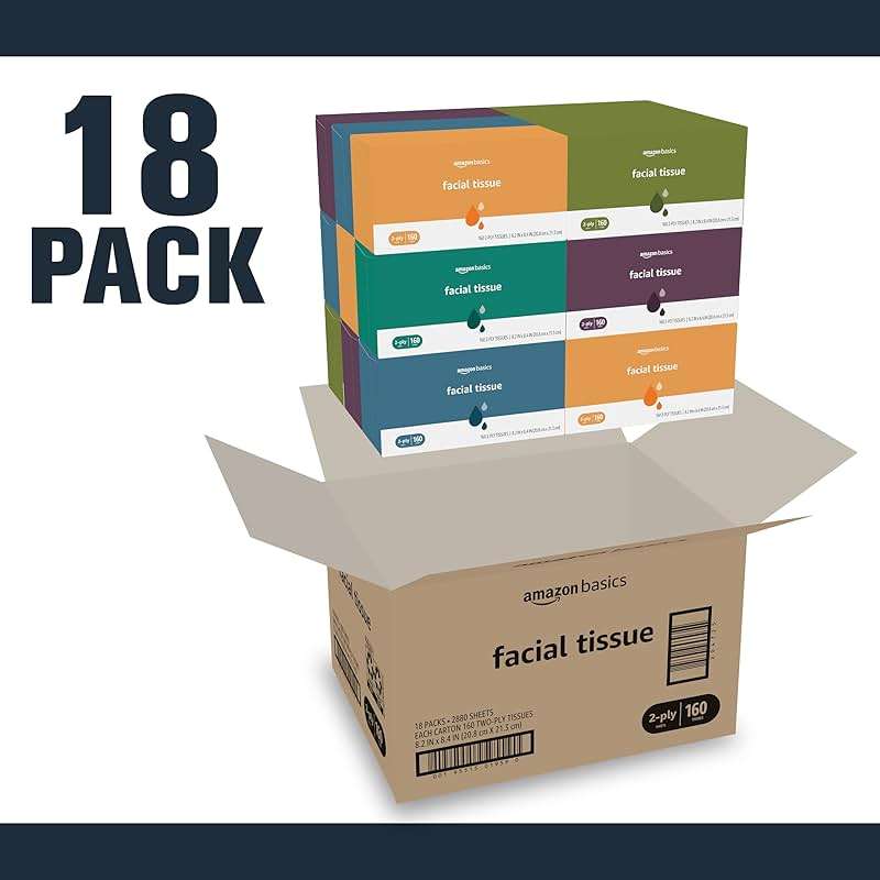 Amazon Basics Facial Tissue, 2-Ply, Soft and Strong, 2880 Count (18 Packs of 160), (Packaging May Vary) - Image 7