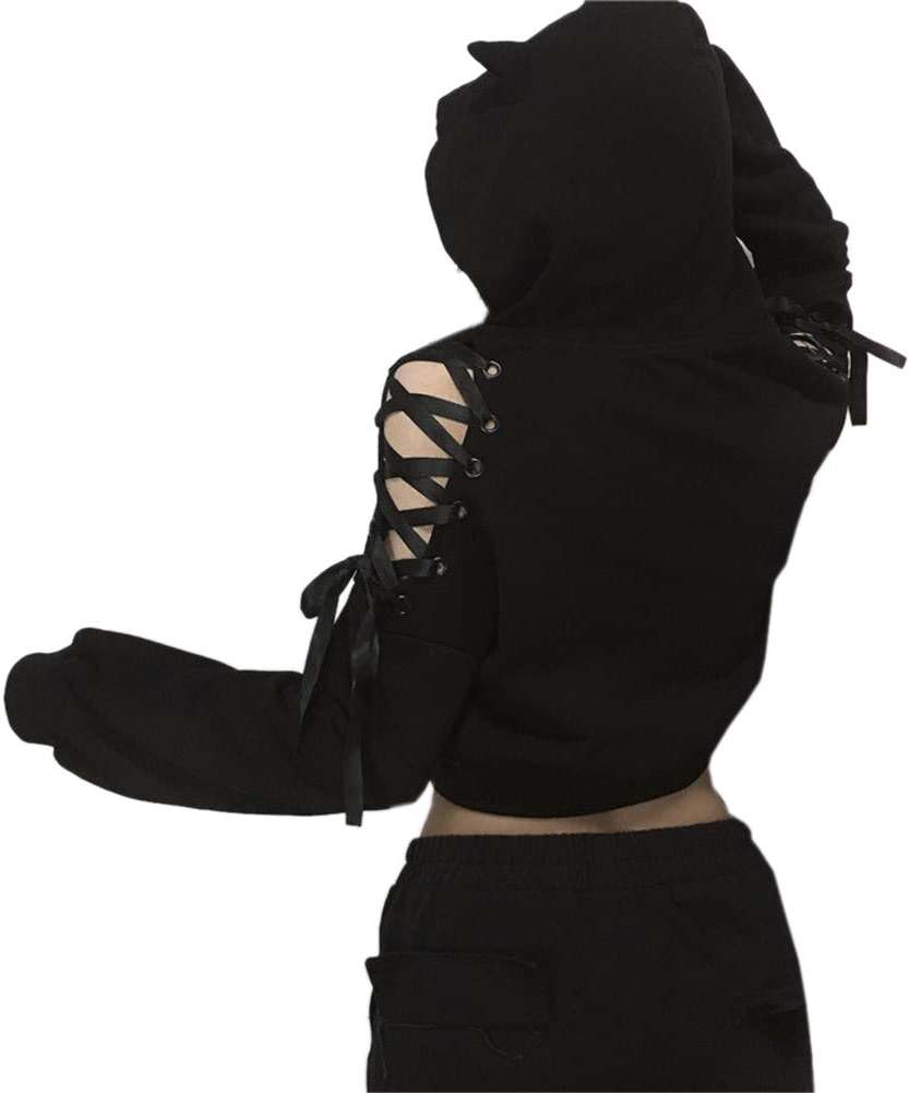 YANOOLH Women Cat Ear Hoodies Long Sleeve Off Shoulder Cute Crop Top Pullover Hoodie Sweatshirt - Image 5