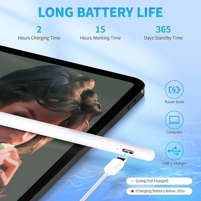 Stylus Pen for Touchscreen, Compatible for Android & iOS Phones/Tablet, Fast Charge Universal Stylus Pen for i-Phone, i-Pad, Tab A9+, High Sensitivity & Precision Stylist Pencil for Writing/Drawing - Image 5