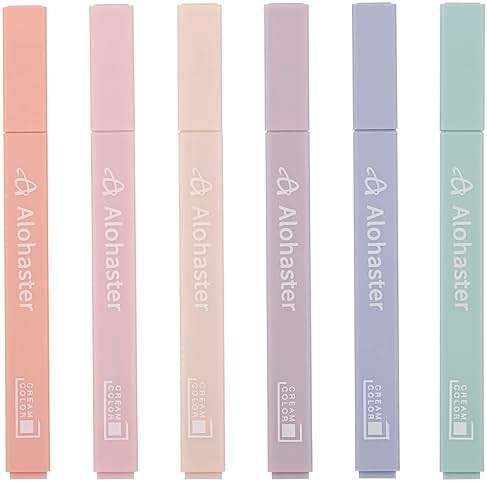 Alohaster HPSIZEE Aesthetic Cute Highlighters Mild Assorted Colors With Soft Chisel Tip, No Bleed Dry Fast Easy to Hold, for Journal Bible Planner Notes School Office Supplies, 6 Pack - Youth - Image 1