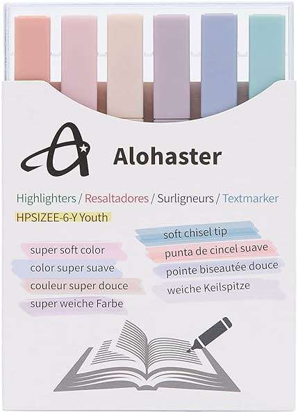 Alohaster HPSIZEE Aesthetic Cute Highlighters Mild Assorted Colors With Soft Chisel Tip, No Bleed Dry Fast Easy to Hold, for Journal Bible Planner Notes School Office Supplies, 6 Pack - Youth - Image 3