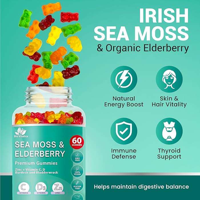 BIO VITALICA Irish Sea Moss Gummies with Elderberry – USA Made Vegan Gummies with Vitamin C, D & Zinc – Immune Support Supplement with Bladderwrack & Burdock Root for Adults & Kids – 60 Count - Image 3