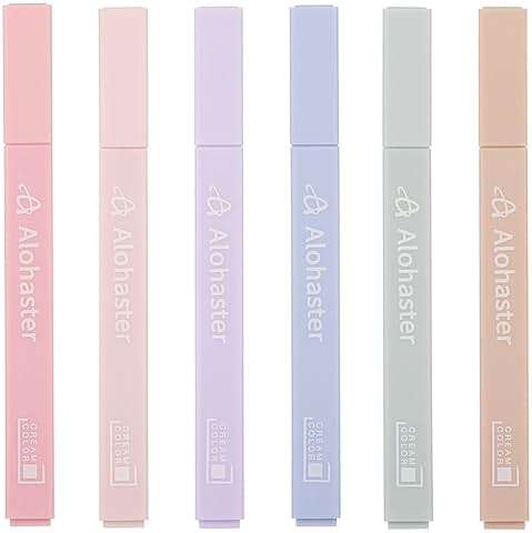 Alohaster HPSIZEE Aesthetic Cute Highlighters Mild Assorted Colors With Soft Chisel Tip, No Bleed Dry Fast Easy to Hold, for Journal Bible Planner Notes School Office Supplies, 6 Pack - Happiness - Image 1