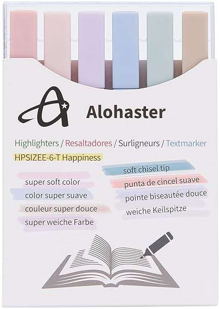 Alohaster HPSIZEE Aesthetic Cute Highlighters Mild Assorted Colors With Soft Chisel Tip, No Bleed Dry Fast Easy to Hold, for Journal Bible Planner Notes School Office Supplies, 6 Pack - Happiness - Image 3