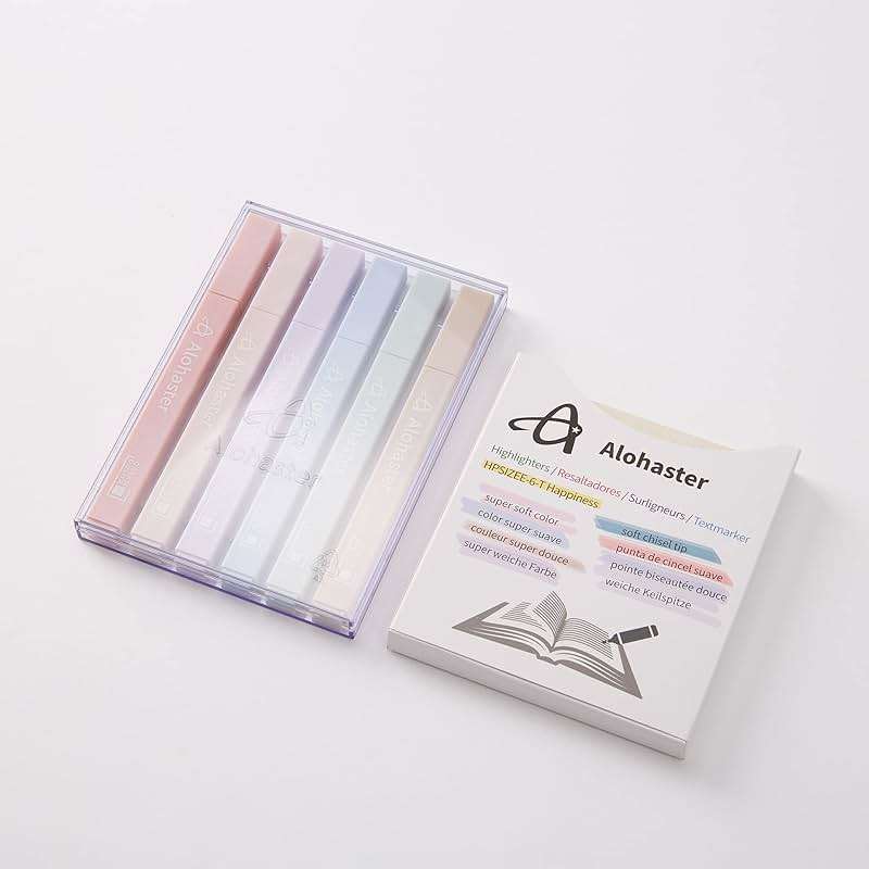 Alohaster HPSIZEE Aesthetic Cute Highlighters Mild Assorted Colors With Soft Chisel Tip, No Bleed Dry Fast Easy to Hold, for Journal Bible Planner Notes School Office Supplies, 6 Pack - Happiness - Image 4