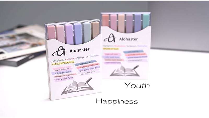 Alohaster HPSIZEE Aesthetic Cute Highlighters Mild Assorted Colors With Soft Chisel Tip, No Bleed Dry Fast Easy to Hold, for Journal Bible Planner Notes School Office Supplies, 6 Pack - Happiness - Image 9