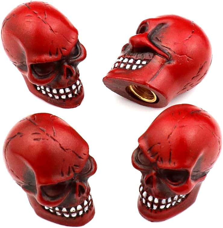 Bashineng Cars Tires Valve Stem Caps Cover Dustproof Cool Skull Head Universal Fit Most of Cars SUV Bike Trucks Motorcycles 4 Pcs/Set (red) - Image 4