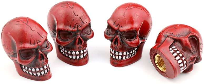 Bashineng Cars Tires Valve Stem Caps Cover Dustproof Cool Skull Head Universal Fit Most of Cars SUV Bike Trucks Motorcycles 4 Pcs/Set (red) - Image 5