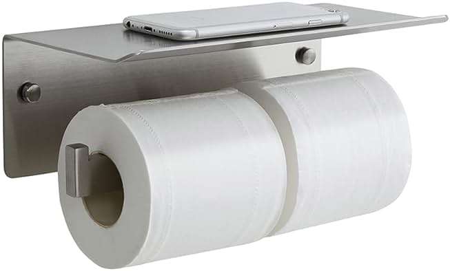 Double Toilet Paper Holder with Shelf,Idealmax Toilet Paper Holder Brushed Nickel,Large Commercial Toilet Paper Dispenser Phone Shelf, Wall Mounted Tissue Roll for Bathroom, Stainless Steel - Image 1