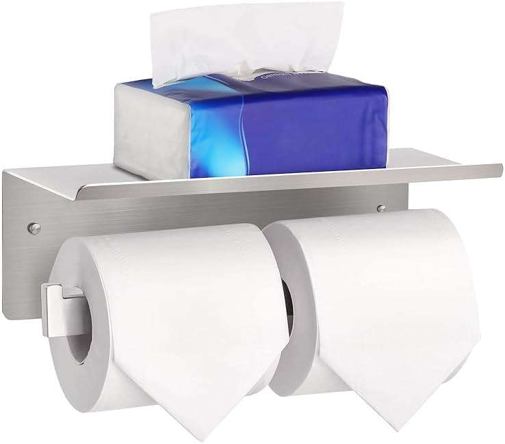 Double Toilet Paper Holder with Shelf,Idealmax Toilet Paper Holder Brushed Nickel,Large Commercial Toilet Paper Dispenser Phone Shelf, Wall Mounted Tissue Roll for Bathroom, Stainless Steel - Image 5