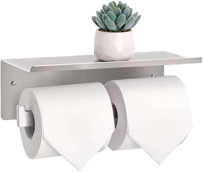 Double Toilet Paper Holder with Shelf,Idealmax Toilet Paper Holder Brushed Nickel,Large Commercial Toilet Paper Dispenser Phone Shelf, Wall Mounted Tissue Roll for Bathroom, Stainless Steel - Image 6