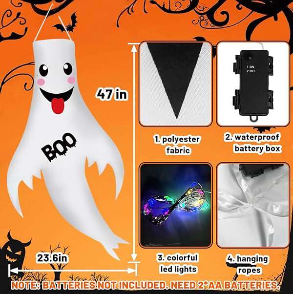 Halloween Decorations Outdoor Indoor, 2 Pack Light Up Ghost Decorations with LED Lights, Hanging Ghost Halloween Decor for Yard Porch Garden Lawn Party (1A-2Pack) - Image 4