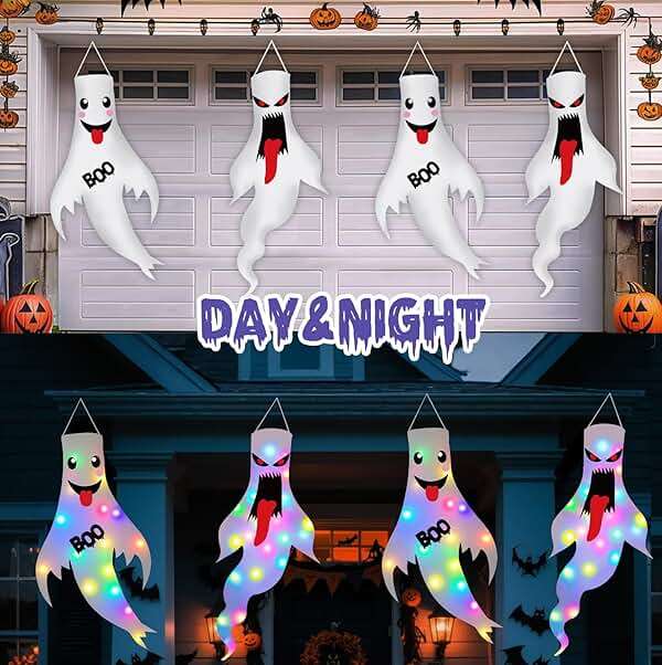 Halloween Decorations Outdoor Indoor, 2 Pack Light Up Ghost Decorations with LED Lights, Hanging Ghost Halloween Decor for Yard Porch Garden Lawn Party (1A-2Pack) - Image 5