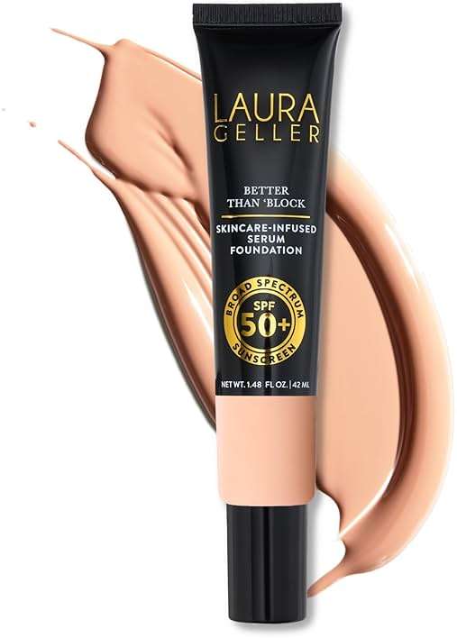 LAURA GELLER NEW YORK Better Than 'Block Skincare-Infused Serum Foundation SPF 50+ for Mature Women –01 Fair, Buildable Coverage – Niacinamide, Vitamins B5 & E – Lightweight, Radiant Finish - Image 1
